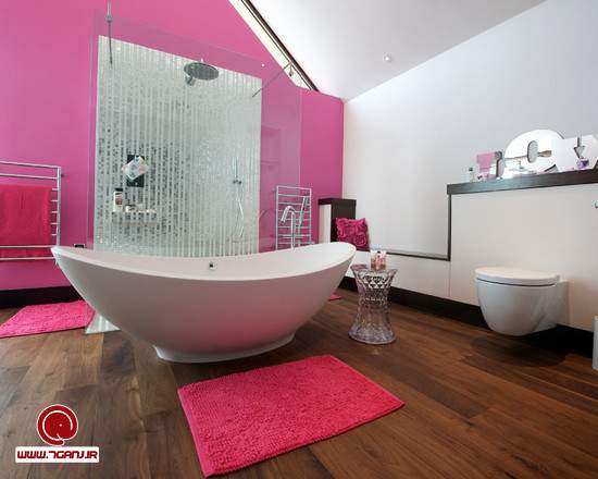 Beautiful Pink White Bathroom Interior Wooden Floor Country Estate
