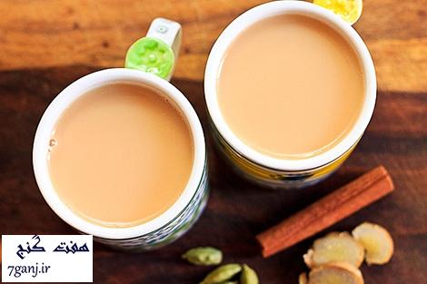 چاي شير با زردچوبه، ميخك، دارچين و زنجبيل