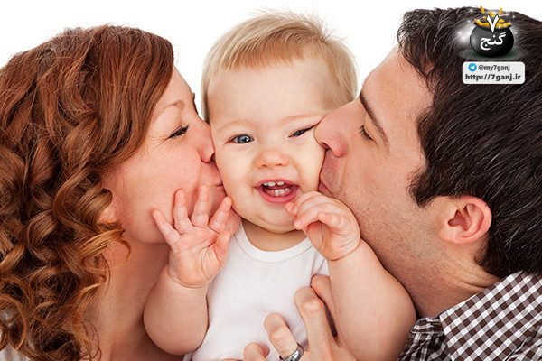 Mother and Father Kissing Baby Boy