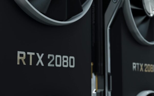 Close-up image of an RTX 2080 GPU, highlighting modern and sleek design.