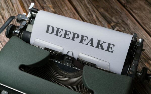 Close-up of a typewriter with the word Deepfake typed on paper. Concept of technology and media.