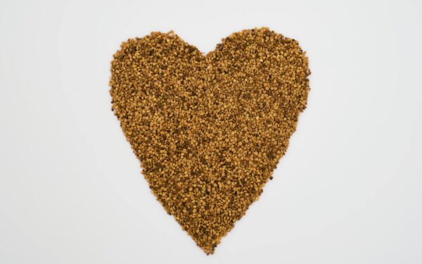Heart-shaped arrangement of nutritious grains symbolizing health and love.
