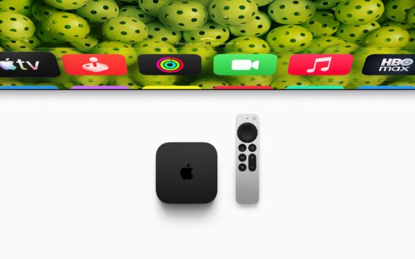 باکس اپل تی وی 4K مدل ۲۰۲۶ به همراه ریموت کنترل جدید سیری و نمایی از رابط کاربری tvOS
